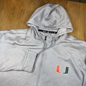Adidas Miami Hurricanes Climawarm Long Sleeve Full Zip Hoodie Men's 3XL Gray